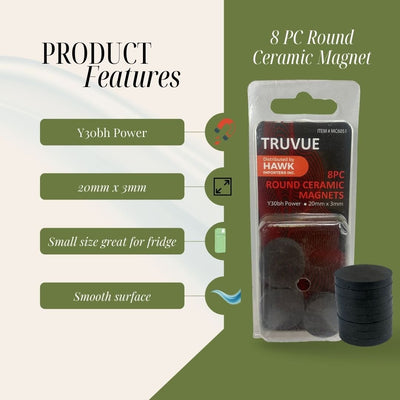 TRUVUE: 8 Piece Set Of Disc Shaped 1 Inch X 1/8 Inch Ceramic Magnets - MC-06051 - ToolUSA