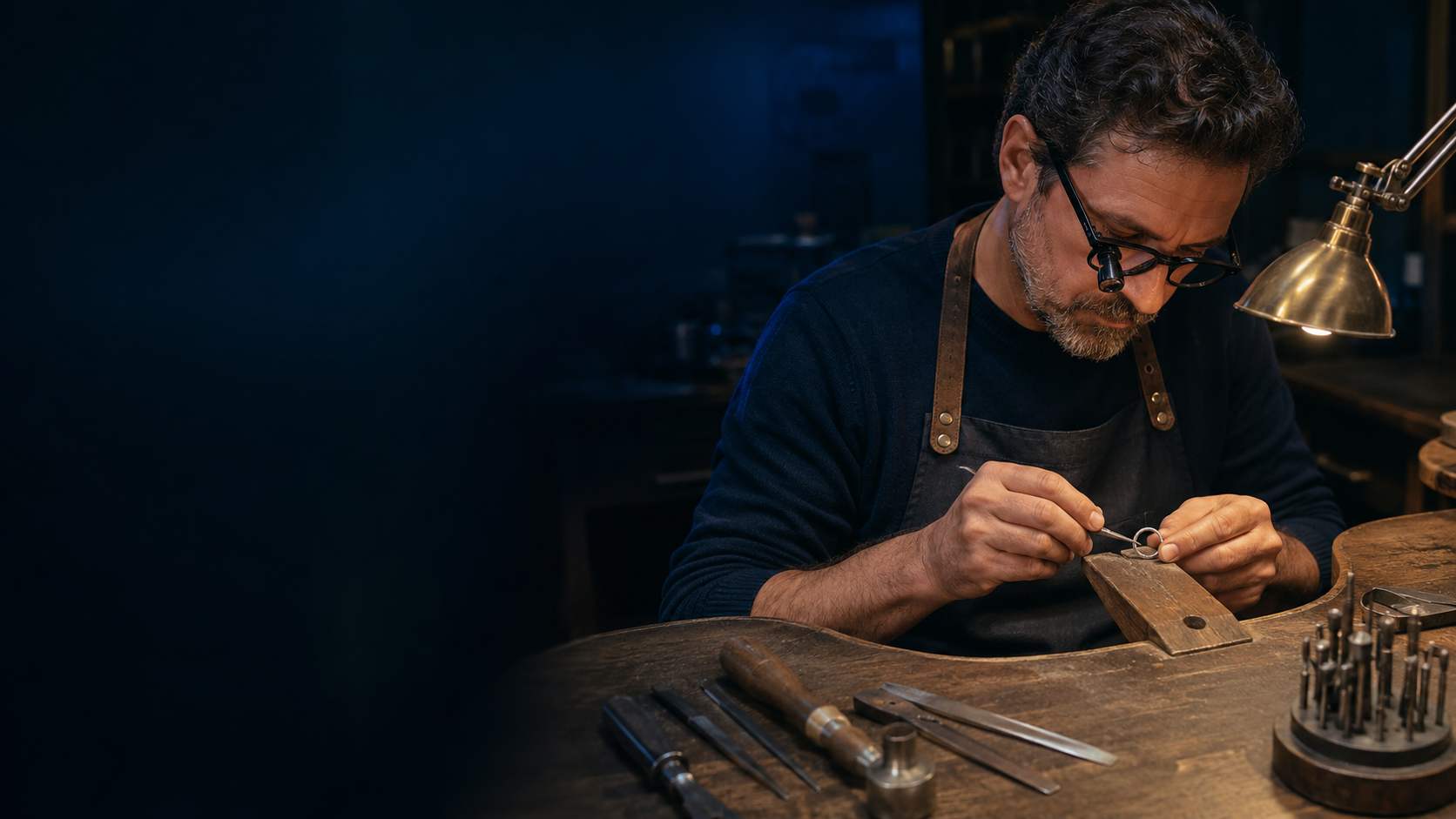 Jeweler working at a professional bench
