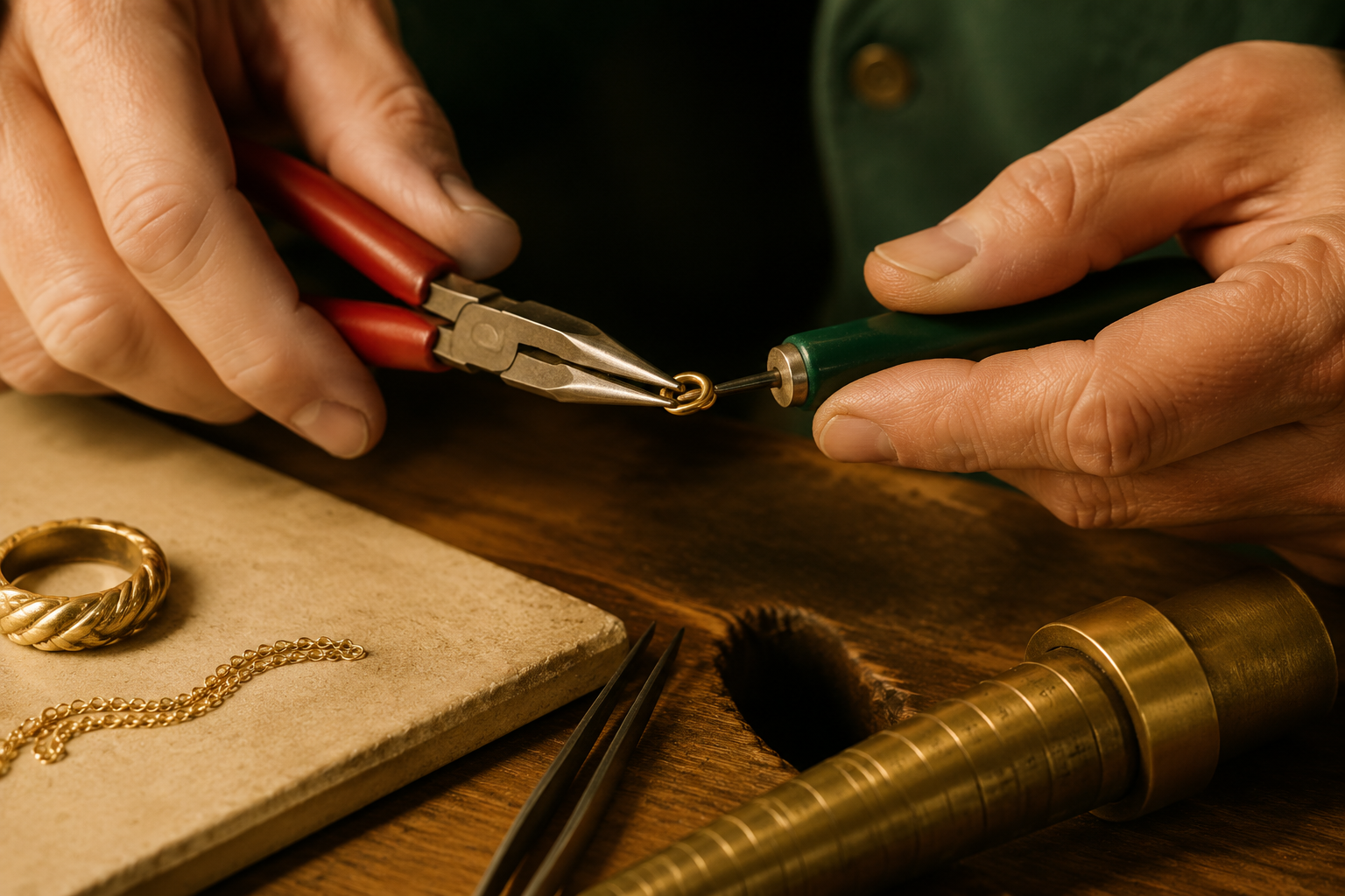 Jeweler forming a precise loop with professional pliers