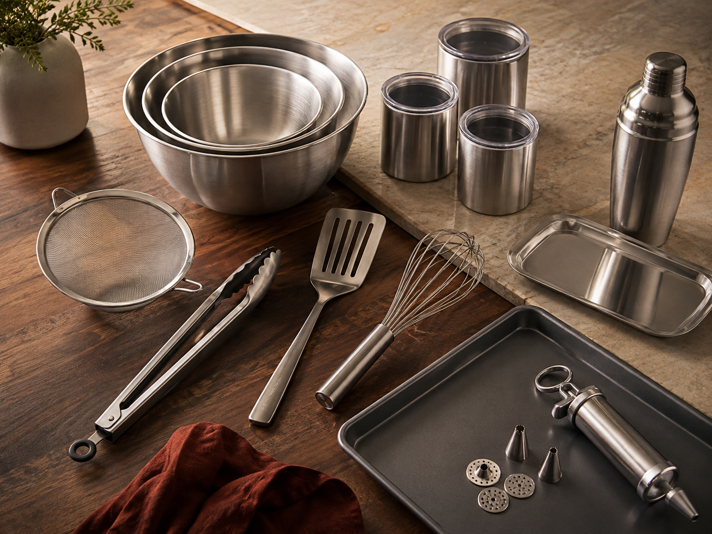 Organized practical stainless steel kitchen toolkit